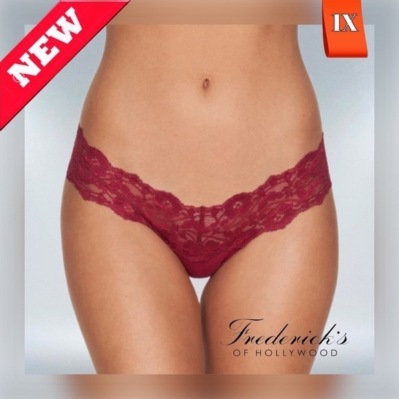 ➕🌸🆕 FREDERICK'S OF HOLLYWOOD ||   Bridget Plus-Size Cotton & Lace Thong- - Picture 1 of 6